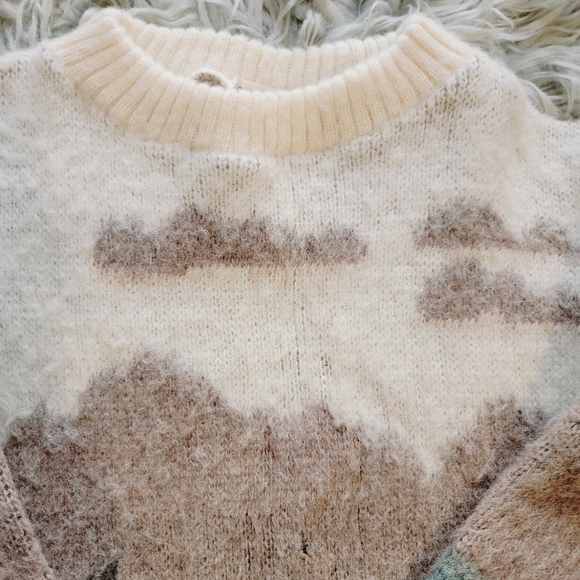 SoldVtg Icelandic Wool Sheep Scene Pure New Wool Sweater Size medium Knit Chunky - Picture 4 of 11